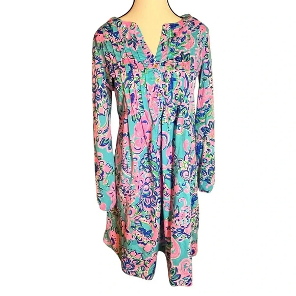 LILLY PULITZER Seana Dress UPF 50+ Blue Horizon Jungle Sunrise Woman’s Size XS - Picture 1 of 12